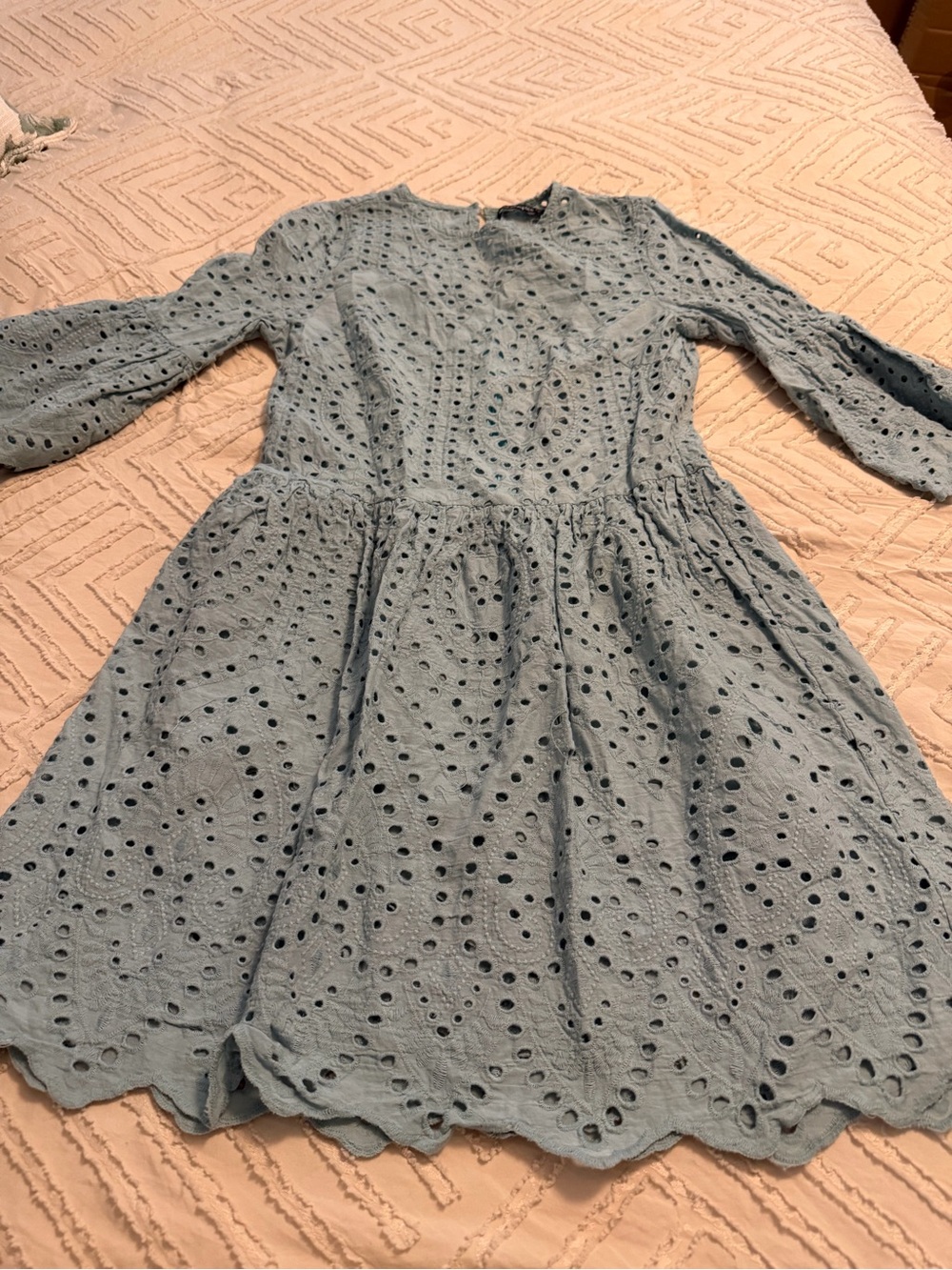 Simple Light Blue Eyelet Dress Top